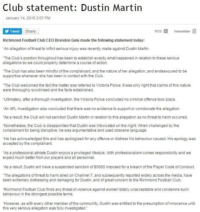 RFC Martin press release