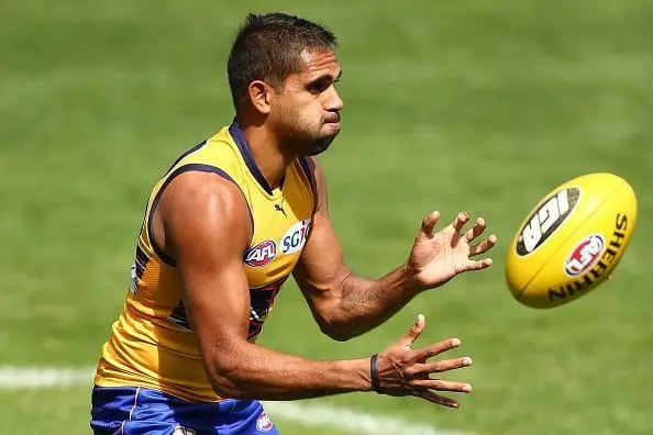 PERTH, WESTERN AUSTRALIA - APRIL 05: Lewis Jetta of the Eagles works on a drill during a West Coast Eagles AFL training session at Domain Stadium on April 5, 2016 in Perth, Australia. (Photo by Paul Kane/Getty Images)