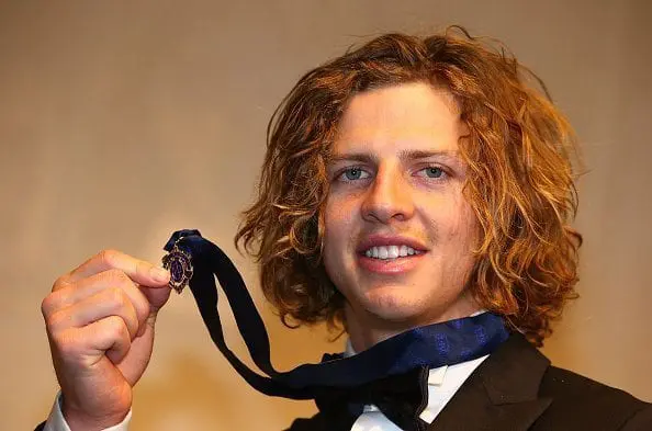 MELBOURNE, AUSTRALIA - SEPTEMBER 28: Nat Fyfe of the Fremantle Dockers poses after winning the 2015 Brownlow Medal at the 2015 Brownlow Medal at Crown Palladium on September 28, 2015 in Melbourne, Australia. (Photo by Scott Barbour/Getty Images)