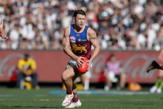 MELBOURNE, AUSTRALIA - SEPTEMBER 30: Lachie Neale of the Lions in action during the 2023 AFL Grand Final match between the Collingwood Magpies and the Brisbane Lions at the Melbourne Cricket Ground on September 30, 2023 in Melbourne, Australia. (Photo by Russell Freeman/AFL Photos via Getty Images)