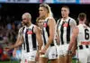 Collingwood blow as star pair in doubt for season opener Collingwood, Darcy Moore, Steele Sidebottom. Photo credit: Michael Wilson/AFL Photos.
