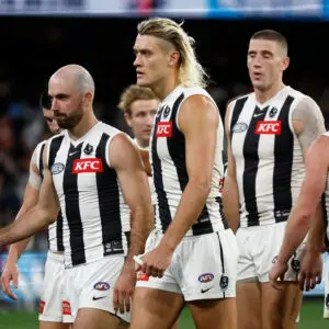 Collingwood, Darcy Moore, Steele Sidebottom. Photo credit: Michael Wilson/AFL Photos.