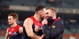 Melbourne coach Simon Goodwin denies Steven May "cheat" calls, weighs in on defender's availability