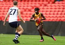 Seven club-tied prospects named in 2026 AFL Academy squad GOLD COAST, AUSTRALIA - JULY 09: Garrison Kenh of Western Australia in action during the Marsh AFL National Championships match between U16 Boys Victoria Country and Western Australia at People First Stadium on July 09, 2024 in Gold Coast, Australia. (Photo by Chris Hyde/AFL Photos/via Getty Images)