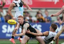 VFL gun secures Hawthorn train-on chance MELBOURNE, AUSTRALIA - SEPTEMBER 22: Jack Riding of the Tigers handpasses the ball during the 2024 VFL Grand Final match between Werribee and the Southport Sharks at IKON Park on September 22, 2024 in Melbourne, Australia. (Photo by Rob Lawson/AFL Photos via Getty Images)