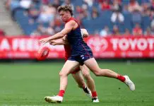 Harvey to stay a Harv-Dee MELBOURNE, AUSTRALIA - MARCH 29: Harvey Langford of the Demons kicks during the round three AFL match between Melbourne Demons and Gold Coast Suns at Melbourne Cricket Ground, on March 29, 2025, in Melbourne, Australia. (Photo by Josh Chadwick/AFL Photos/via Getty Images)
