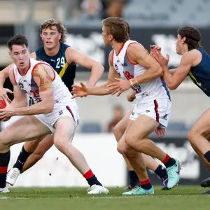MELBOURNE, AUSTRALIA - APRIL 13: Cooper Keogh of the Coburg Lions in action during the 2024 AFL Academy match between the Marsh AFL National Academy Boys and Coburg Lions at Ikon Park on April 13, 2024 in Melbourne, Australia. (Photo by Michael Willson/AFL Photos via Getty Images)