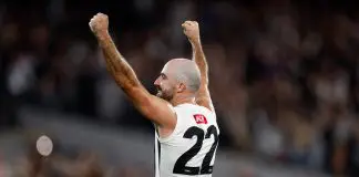 Collingwood legend speaks following last game MELBOURNE, AUSTRALIA - MARCH 21: Steele Sidebottom of the Magpies celebrates as the final siren sounds during the 2025 AFL Round 02 match between the Footscray Bulldogs and the Collingwood Magpies at the Melbourne Cricket Ground on March 21, 2025 in Melbourne, Australia. (Photo by Michael Willson/AFL Photos via Getty Images)