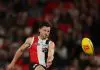 Crucial Saint fails to make the quarter-time siren after calf complaint MELBOURNE, AUSTRALIA - MARCH 22: Jack Sinclair of the Saints kicks the ball during the round two AFL match between St Kilda Saints and Geelong Cats at Marvel Stadium, on March 22, 2025, in Melbourne, Australia. (Photo by Robert Cianflone/Getty Images)
