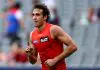 MELBOURNE, AUSTRALIA - MARCH 29: Ben King of the Suns celebrates kicking a goal during the round three AFL match between Melbourne Demons and Gold Coast Suns at Melbourne Cricket Ground, on March 29, 2025, in Melbourne, Australia. (Photo by Josh Chadwick/AFL Photos/via Getty Images)