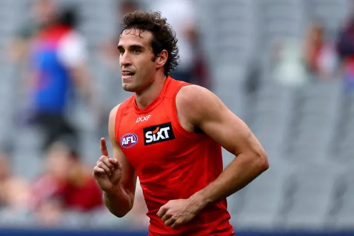 MELBOURNE, AUSTRALIA - MARCH 29: Ben King of the Suns celebrates kicking a goal during the round three AFL match between Melbourne Demons and Gold Coast Suns at Melbourne Cricket Ground, on March 29, 2025, in Melbourne, Australia. (Photo by Josh Chadwick/AFL Photos/via Getty Images)