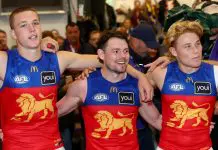 A Brisbane superstar has made his decision on where he will play in 2027 MELBOURNE, AUSTRALIA - APRIL 05: Logan Morris, Lachie Neale and Levi Ashcroft of the Lions sing the song in the rooms after winning the round four AFL match between Richmond Tigers and Brisbane Lions at Melbourne Cricket Ground, on April 05, 2025, in Melbourne, Australia. (Photo by Josh Chadwick/AFL Photos/via Getty Images)