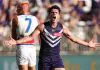 PERTH, AUSTRALIA - APRIL 06: Andrew Brayshaw of the Dockers celebrates a goal during the round four AFL match between Fremantle Dockers and Western Bulldogs at Perth Stadium, on April 06, 2025, in Perth, Australia. (Photo by Paul Kane/Getty Images)