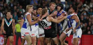 Power star opens up on move home and the “toxic scrutiny” that followed ADELAIDE, AUSTRALIA - APRIL 26: Jason Horne-Francis of the Power clashes with Jy Simpkin of the Kangaroos during the 2025 AFL Round 07 match between the Port Adelaide Power and the North Melbourne Kangaroos at Adelaide Oval on April 26, 2025 in Adelaide, Australia. (Photo by James Elsby/AFL Photos via Getty Images)