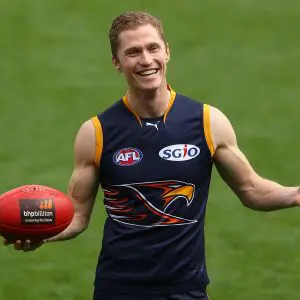PERTH, AUSTRALIA - SEPTEMBER 03: Adam Selwood looks on during a West Coast Eagles AFL training session at Patersons Stadium on September 3, 2012 in Perth, Australia.  (Photo by Paul Kane/Getty Images)