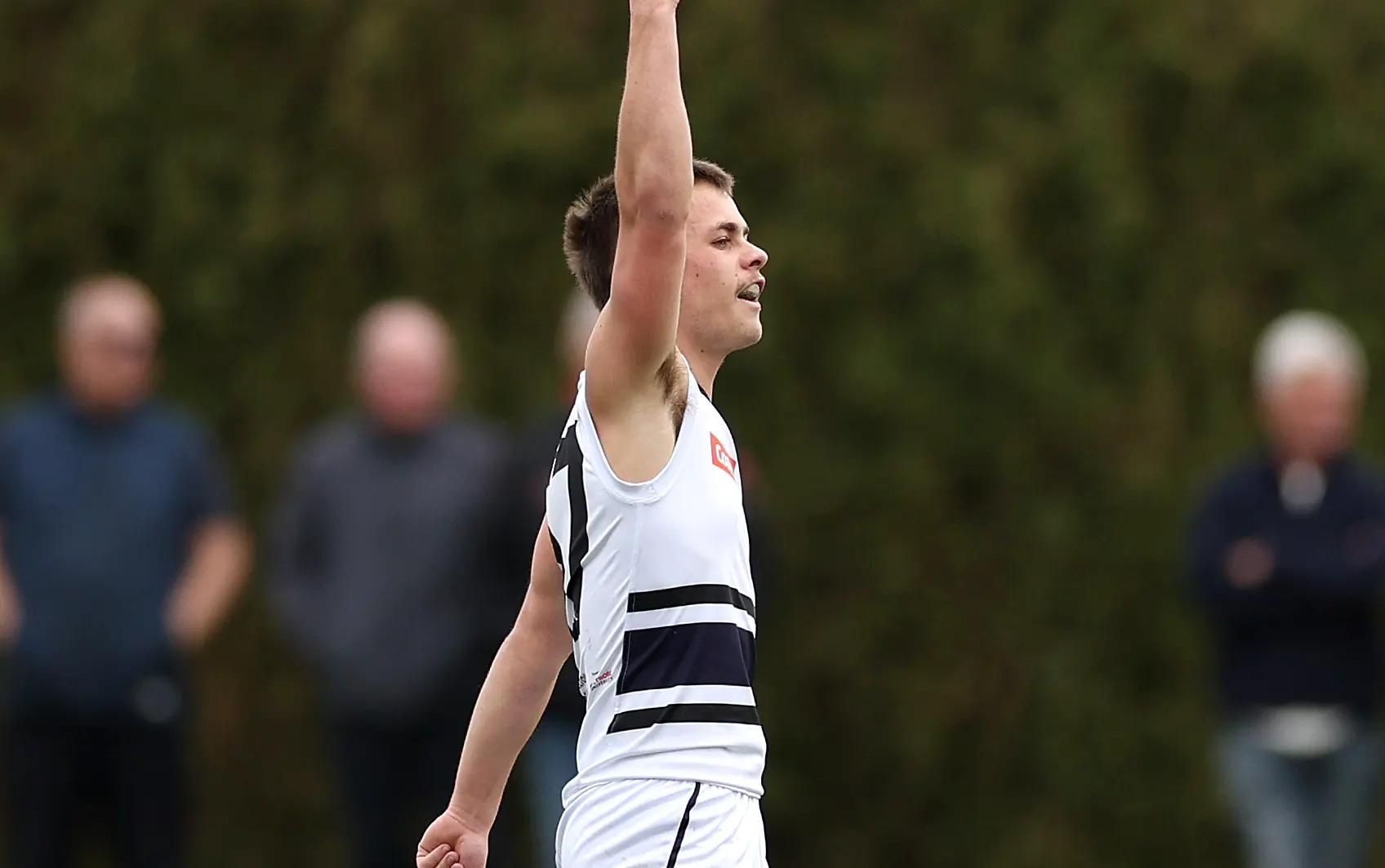 MELBOURNE, AUSTRALIA - AUGUST 19: Tyson Gresham of the Knights celebrates a goal during the round 16 Coates Talent League Boys match between Sandringham Dragons and Northern Knights at Trevor Barker Beach Oval on August 19, 2023 in Melbourne, Australia. (Photo by Jonathan DiMaggio/AFL Photos/via Getty Images)