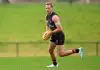 MELBOURNE, AUSTRALIA - JULY 16: Darcy Parish of the Bombers in action during an Essendon Bombers AFL training session at The Hangar on July 16, 2024 in Melbourne, Australia. (Photo by Daniel Pockett/Getty Images)