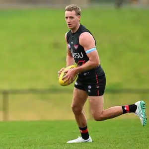 MELBOURNE, AUSTRALIA - JULY 16: Darcy Parish of the Bombers in action during an Essendon Bombers AFL training session at The Hangar on July 16, 2024 in Melbourne, Australia. (Photo by Daniel Pockett/Getty Images)