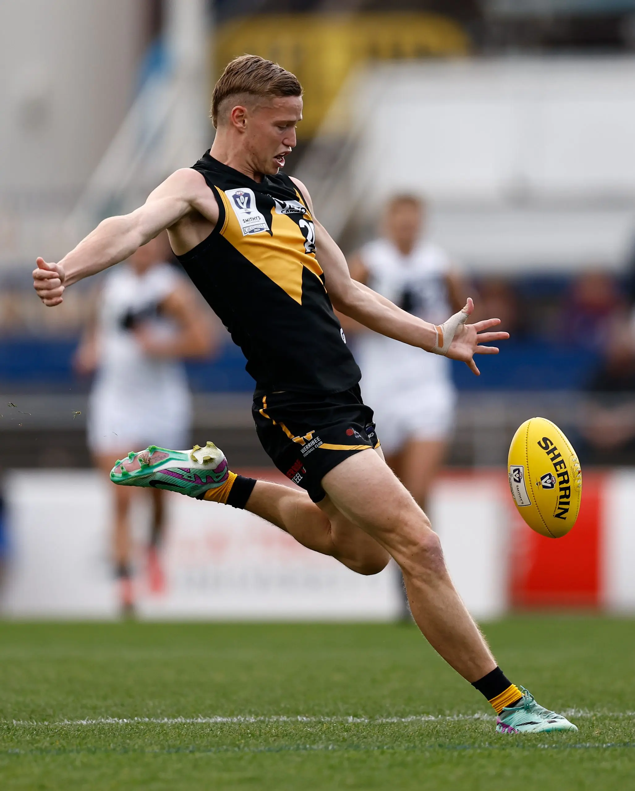 MELBOURNE, AUSTRALIA - SEPTEMBER 22: Flynn Young of the Tigers in action during the 2024 VFL Grand Final match between Werribee and the Southport Sharks at IKON Park on September 22, 2024 in Melbourne, Australia. (Photo by Michael Willson/AFL Photos via Getty Images)