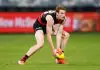 Another cruel setback for Essendon defender GEELONG, AUSTRALIA - FEBRUARY 25: Lewis Hayes of the Bombers in action during the 2025 AFL AAMI Community Series match between the Geelong Cats and the Essendon Bombers at GMHBA Stadium on February 25, 2025 in Geelong, Australia. (Photo by Michael Willson/AFL Photos via Getty Images)