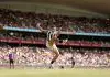 SYDNEY, AUSTRALIA - MARCH 09: Jamie Elliott of the Magpies kick a goal during the AFL Opening Round match between Greater Western Sydney Giants and Collingwood Magpies at ENGIE Stadium, on March 09, 2025, in Sydney, Australia. (Photo by Darrian Traynor/Getty Images)