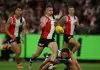 Lyon puts St Kilda players on notice, provides update on star forward MELBOURNE, AUSTRALIA - MARCH 22: Jack Higgins of the Saints celebrates kicks a goal during the round two AFL match between St Kilda Saints and Geelong Cats at Marvel Stadium, on March 22, 2025, in Melbourne, Australia. (Photo by Robert Cianflone/Getty Images)