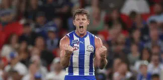 FINAL TEAMS: North Melbourne vs Carlton – Round 4, 2026 MELBOURNE, AUSTRALIA - APRIL 18: Luke Parker of the Kangaroos celebrates kicking a goal during the round six AFL match between North Melbourne Kangaroos and Carlton Blues at Marvel Stadium, on April 18, 2025, in Melbourne, Australia. (Photo by Daniel Pockett/Getty Images)