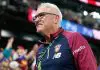 MELBOURNE, AUSTRALIA - APRIL 26: Chris Fagan, Senior Coach of the Lions celebrates during the 2025 AFL Round 07 match between the St Kilda Saints and the Brisbane Lions at Marvel Stadium on April 26, 2025 in Melbourne, Australia. (Photo by Michael Willson/AFL Photos via Getty Images)
