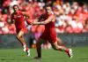 GOLD COAST, AUSTRALIA - APRIL 27: Bailey Humphrey of the Suns kicks during the round seven AFL match between Gold Coast Suns and Sydney Swans at People First Stadium, on April 27, 2025, in Gold Coast, Australia. (Photo by Chris Hyde/Getty Images)