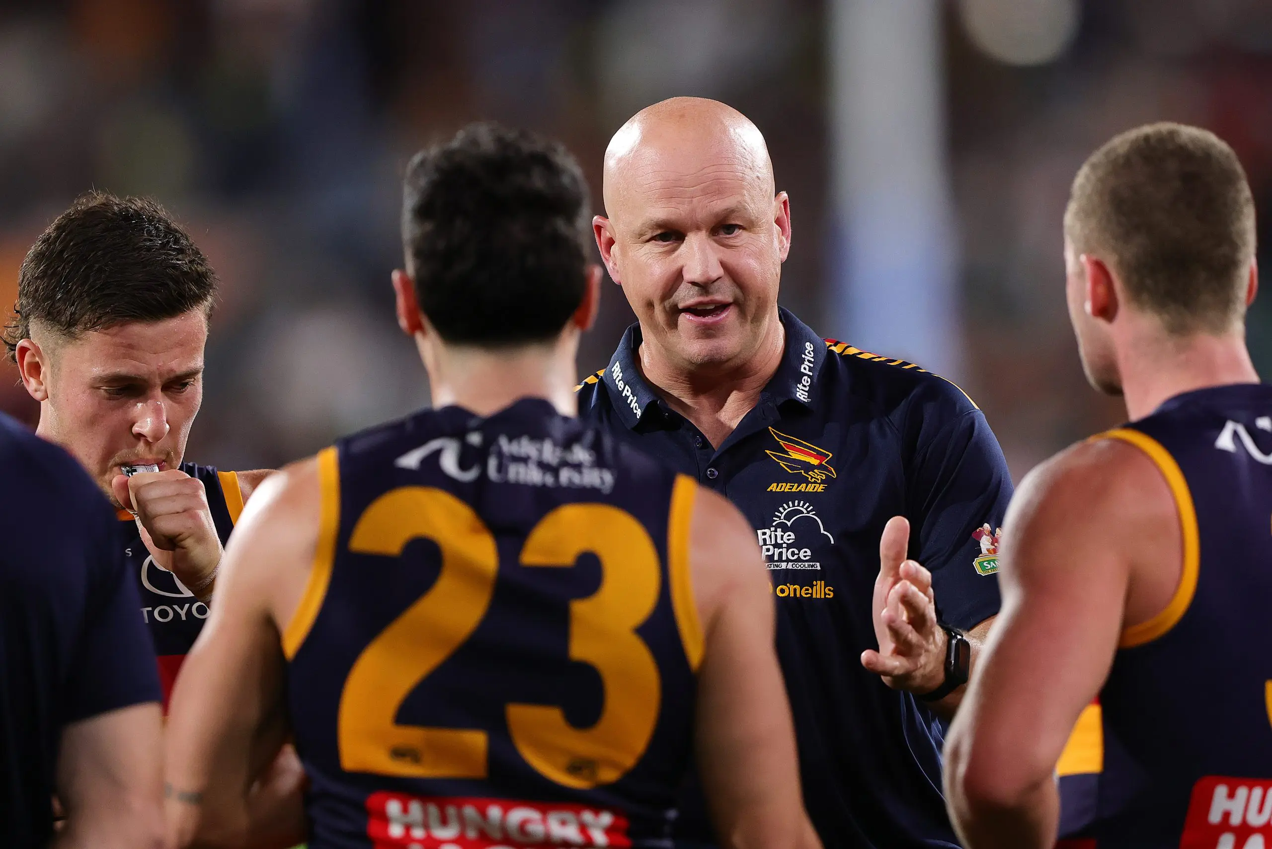 ADELAIDE, AUSTRALIA - MAY 03: Matthew Nicks, Senior Coach of the Crows during the 2025 AFL Round 08 match between the Adelaide Crows and the Carlton Blues at Adelaide Oval on May 3, 2025 in Adelaide, Australia. (Photo by Sarah Reed/AFL Photos via Getty Images)