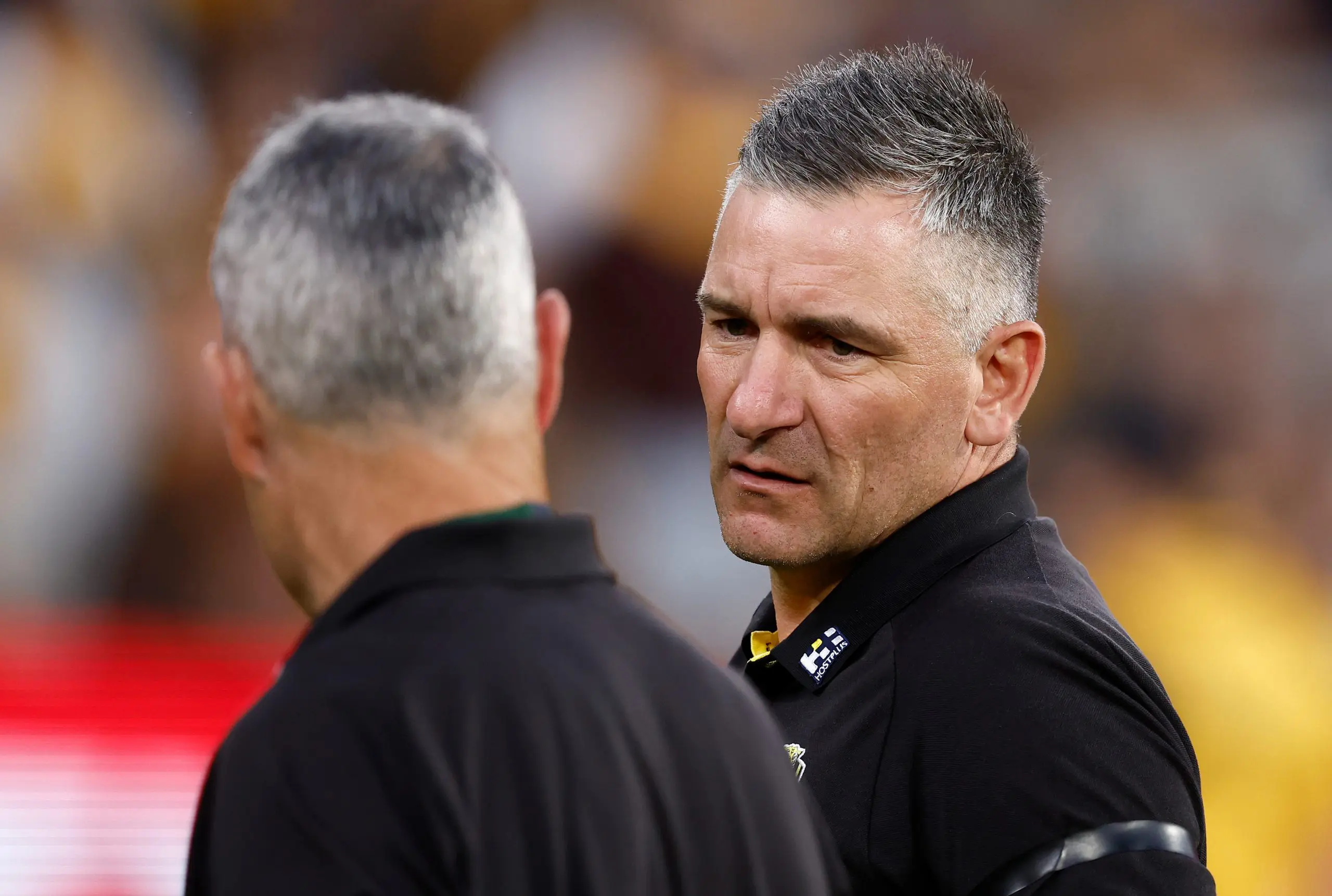 MELBOURNE, AUSTRALIA - MAY 04: Adem Yze, Senior Coach of the Tigers addresses his players during the 2025 AFL Round 08 match between the Hawthorn Hawks and the Richmond Tigers at the Melbourne Cricket Ground on May 4, 2025 in Melbourne, Australia. (Photo by Michael Willson/AFL Photos via Getty Images)