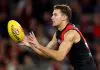 MELBOURNE, AUSTRALIA - MAY 01: Zach Reid of the Bombers marksduring the round eight AFL match between Essendon Bombers and North Melbourne Kangaroos at Marvel Stadium, on May 01, 2025, in Melbourne, Australia. (Photo by Josh Chadwick/Getty Images)