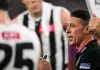 PERTH, AUSTRALIA - MAY 08: Craig McRae, Senior Coach of the Magpies addresses the players at the break during the 2025 AFL Round 09 match between the Fremantle Dockers and the Collingwood Magpies at Optus Stadium on May 8, 2025 in Perth, Australia. (Photo by Daniel Carson/AFL Photos via Getty Images)