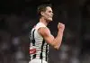 PERTH, AUSTRALIA - MAY 08: Ned Long of the Magpies celebrates a goal during the 2025 AFL Round 09 match between the Fremantle Dockers and the Collingwood Magpies at Optus Stadium on May 8, 2025 in Perth, Australia. (Photo by Daniel Carson/AFL Photos via Getty Images)