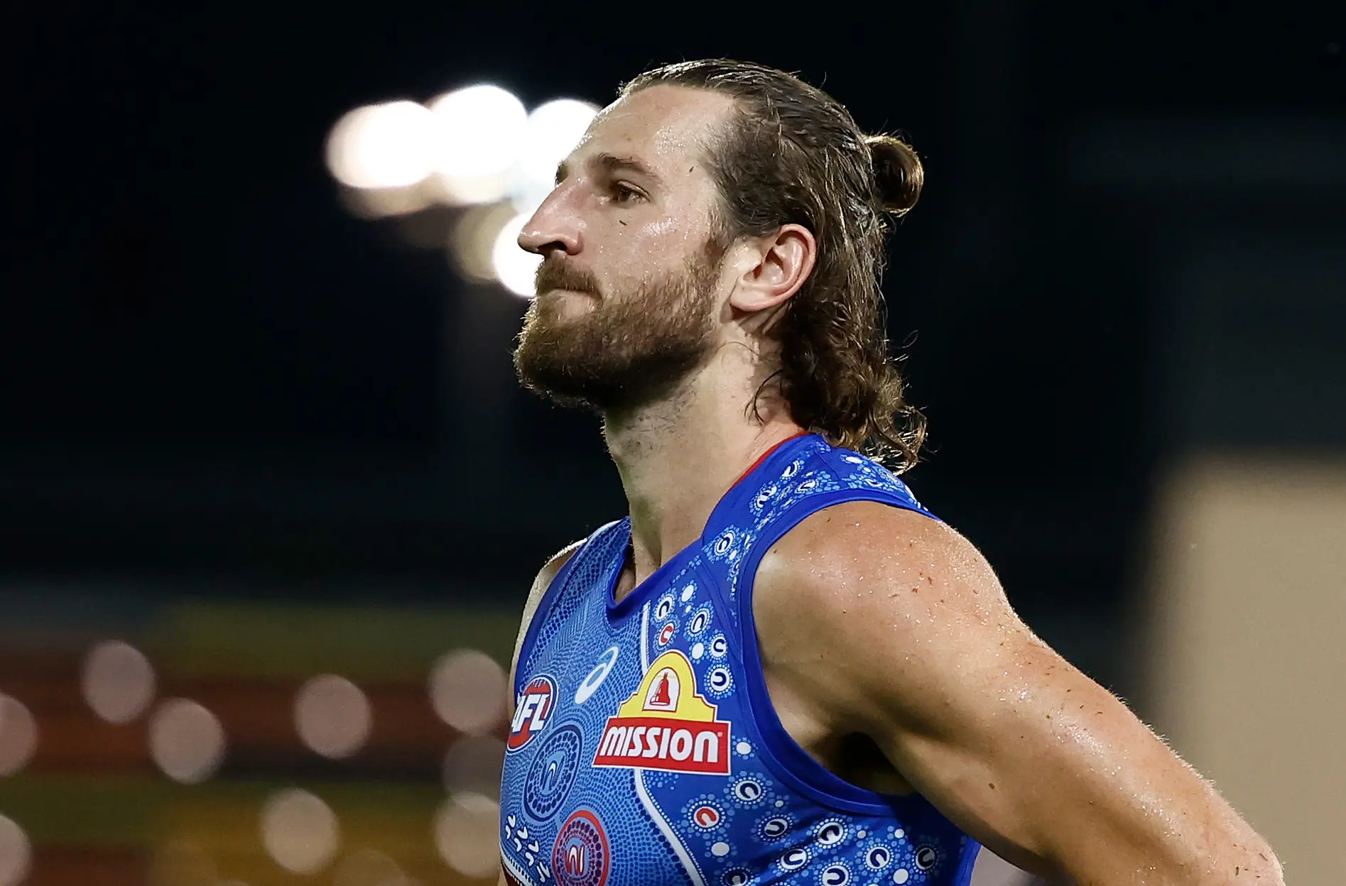 DARWIN, AUSTRALIA - MAY 10: Marcus Bontempelli of the Bulldogs looks dejected after a loss during the 2025 AFL Round 09 match between the Gold Coast Suns and the Western Bulldogs at TIO Stadium on May 10, 2025 in Darwin, Australia. (Photo by Michael Willson/AFL Photos via Getty Images)