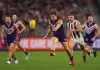 INJURY NEWS: All-Australian OUT of Friday night clash PERTH, AUSTRALIA - MAY 08: Caleb Serong of the Dockers in action during the round nine AFL match between Fremantle Dockers and Collingwood Magpies at Optus Stadium, on May 08, 2025, in Perth, Australia. (Photo by Paul Kane/Getty Images)