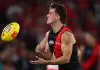 MELBOURNE, AUSTRALIA - MAY 10: Archer Day-Wicks of the Bombers takes possession of the ball during the round nine AFL match between Essendon Bombers and Sydney Swans at Marvel Stadium, on May 10, 2025, in Melbourne, Australia. (Photo by Morgan Hancock/Getty Images)