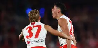 Sydney reveals latest on injured star duo as Swans captain faces blow MELBOURNE, AUSTRALIA - MAY 10: Justin McInerney of the Swans celebrates a goal during the round nine AFL match between Essendon Bombers and Sydney Swans at Marvel Stadium, on May 10, 2025, in Melbourne, Australia. (Photo by Morgan Hancock/Getty Images)