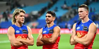“Pretty pissed” AFL star denied Origin chance amid selection criteria queries HOBART, AUSTRALIA - MAY 11: Will Ashcroft, Charlie Cameron and Logan Morris of the Lions looks dejected after the game ends in a draw during the round nine AFL match between North Melbourne Kangaroos and Brisbane Lions at Ninja Stadium, on May 11, 2025, in Hobart, Australia. (Photo by Steve Bell/Getty Images)