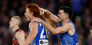 Western Bulldogs withstand late Melbourne surge MELBOURNE, AUSTRALIA - MAY 17: Ed Richards (left) and Matthew Kennedy of the Bulldogs celebrate during the 2025 AFL Round 10 match between the Western Bulldogs and the Essendon Bombers at Marvel Stadium on May 17, 2025 in Melbourne, Australia. (Photo by Michael Willson/AFL Photos via Getty Images)