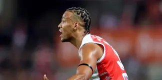 SYDNEY, AUSTRALIA - MAY 16: Joel Amartey of the Swans reacts during the round ten AFL match between Sydney Swans and Carlton Blues at Sydney Cricket Ground, on May 16, 2025, in Sydney, Australia. (Photo by Cameron Spencer/Getty Images)