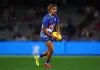 MELBOURNE, AUSTRALIA - MAY 17: Arthur Jones of the Bulldogs of the Bulldogs warms up ahead of the round ten AFL match between Western Bulldogs and Essendon Bombers at Marvel Stadium, on May 17, 2025, in Melbourne, Australia. (Photo by Morgan Hancock/Getty Images)