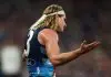 GEELONG, AUSTRALIA - MAY 22: Bailey Smith of the Cats reacts during the round 11 AFL match between Geelong Cats and Western Bulldogs at GMHBA Stadium, on May 22, 2025, in Geelong, Australia. (Photo by Morgan Hancock/Getty Images)