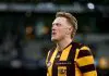 MELBOURNE, AUSTRALIA - MAY 30: James Sicily of the Hawks looks dejected after losing the round 12 AFL match between Collingwood Magpies and Hawthorn Hawks at Melbourne Cricket Ground, on May 30, 2025, in Melbourne, Australia. (Photo by Josh Chadwick/AFL Photos/via Getty Images)