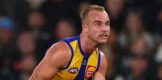Clay Hall of the West Coast Eagles during the 2025 AFL season (Image: Morgan Hancock/AFL Photos)