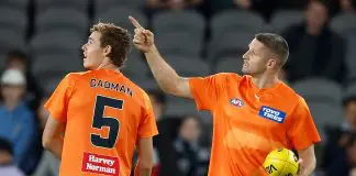 “Got that wrong”: GWS coach rues key forward selection call MELBOURNE, AUSTRALIA - APRIL 20: Aaron Cadman (left) and Jesse Hogan of the Giants warm up during the 2024 AFL Round 06 match between the Carlton Blues and the GWS GIANTS at Marvel Stadium on April 20, 2024 in Melbourne, Australia. (Photo by Michael Willson/AFL Photos via Getty Images)