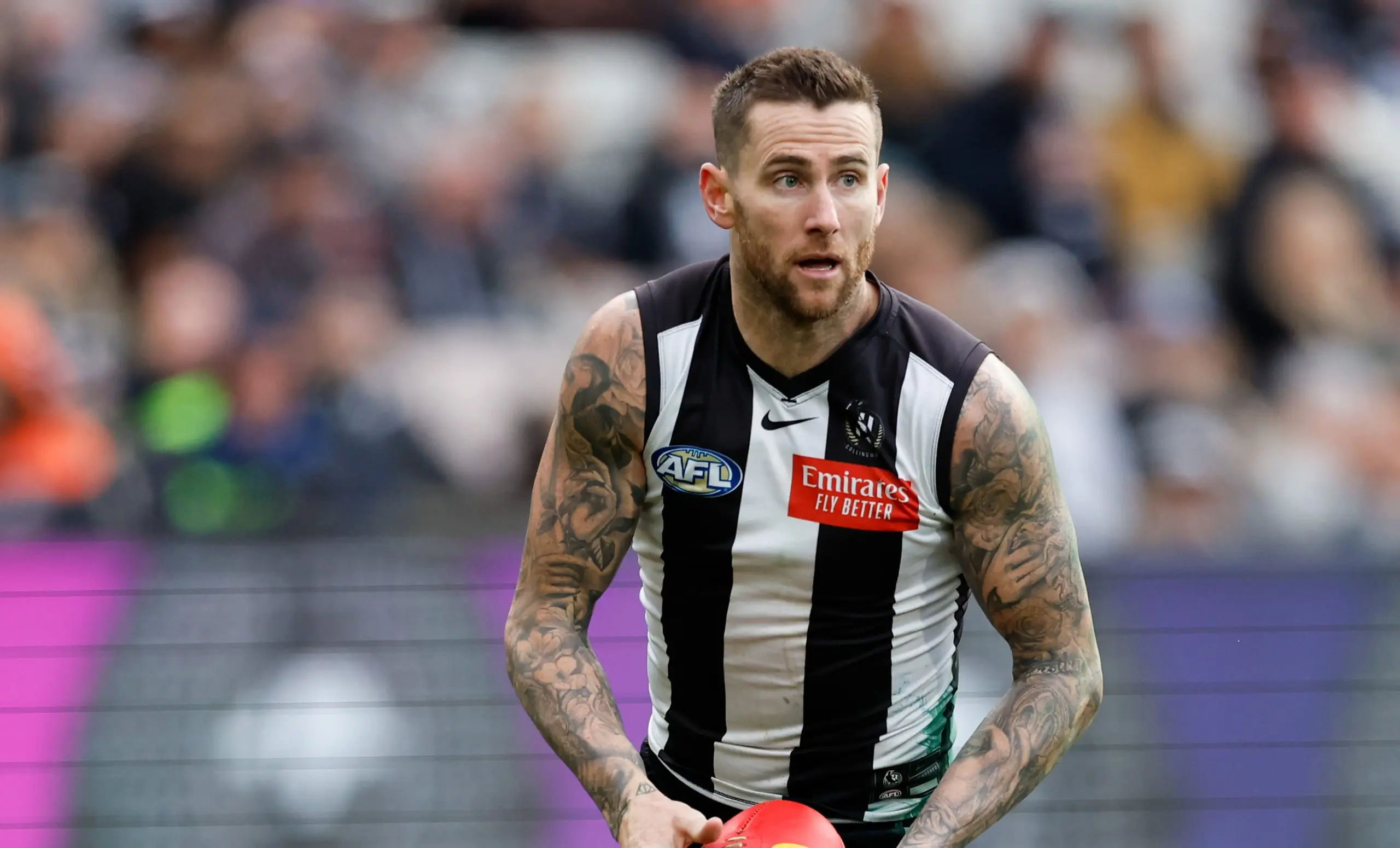 MELBOURNE, AUSTRALIA - JULY 28: Jeremy Howe of the Magpies in action during the 2024 AFL Round 20 match between the Collingwood Magpies and the Richmond Tigers at the Melbourne Cricket Ground on July 28, 2024 in Melbourne, Australia. (Photo by Dylan Burns/AFL Photos via Getty Images)