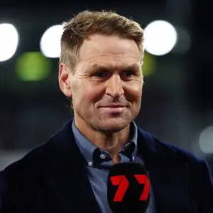 GEELONG, AUSTRALIA - MAY 22: Kane Cornes speaks as a part of media commitments during the round 11 AFL match between Geelong Cats and Western Bulldogs at GMHBA Stadium, on May 22, 2025, in Geelong, Australia. (Photo by Morgan Hancock/Getty Images)