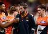 SYDNEY, AUSTRALIA - MAY 31: Callan Ward of the Giants is seen at 3/4 time during the 2025 AFL Round 12 match between the GWS Giants and the Richmond Tigers at ENGIE Stadium on May 31, 2025 in Sydney Australia. (Photo by Michael Willson/AFL Photos via Getty Images)