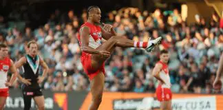 Sydney forward learns extent of cruel injury ADELAIDE, AUSTRALIA - JUNE 21: Joel Amartey of the Swans kicks the ball during the 2025 AFL Round 15 match between the Port Adelaide Power and the Sydney Swans at Adelaide Oval on June 21, 2025 in Adelaide, Australia. (Photo by James Elsby/AFL Photos via Getty Images)
